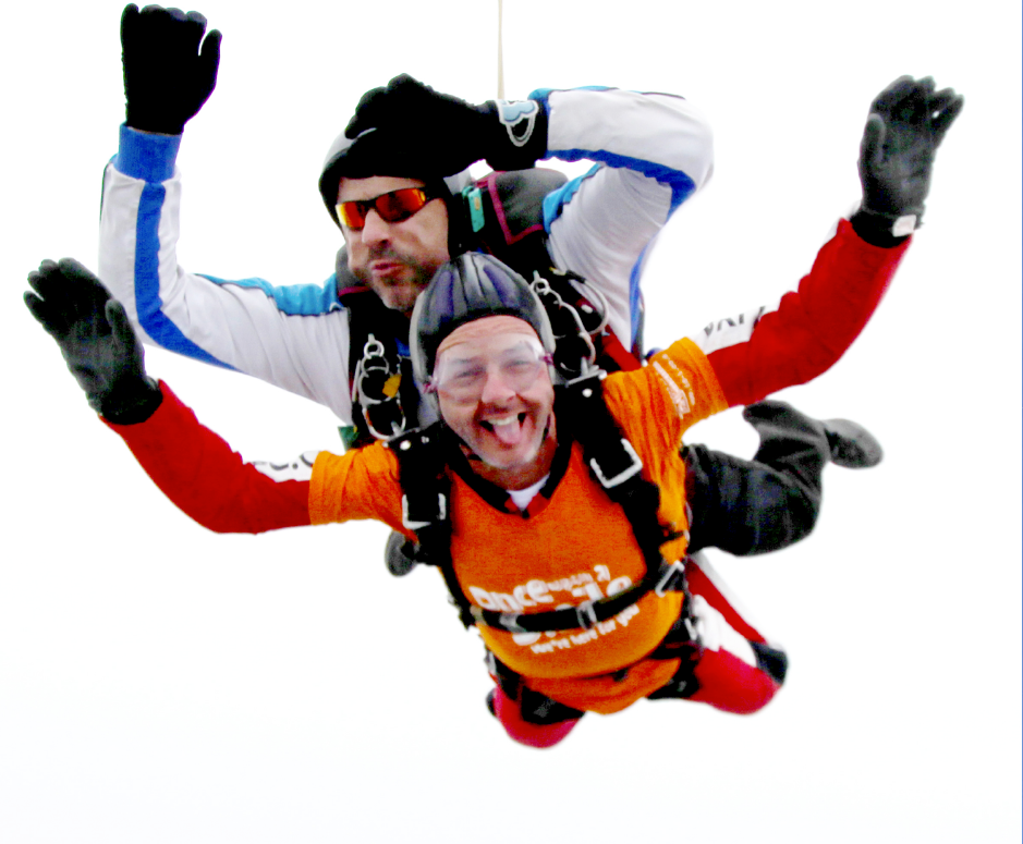 Two people sky diving